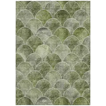 9' X 12' Green And Ivory Abstract Washable Indoor Outdoor Area Rug