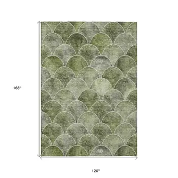 10' X 14' Green And Ivory Abstract Washable Indoor Outdoor Area Rug