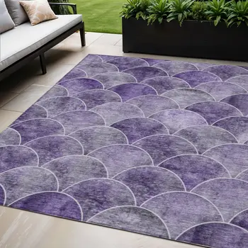 5' X 8' Purple Lilac And Lavender Abstract Washable Indoor Outdoor Area Rug