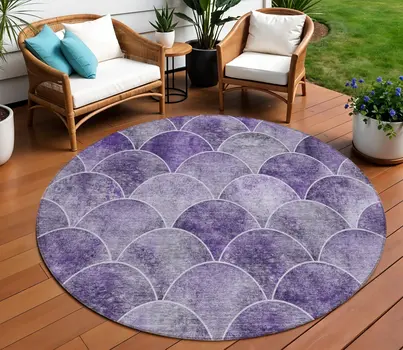 8' Purple Lilac And Lavender Round Abstract Washable Indoor Outdoor Area Rug