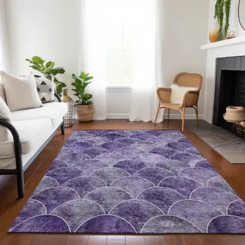 8' X 10' Purple Lilac And Lavender Abstract Washable Indoor Outdoor Area Rug