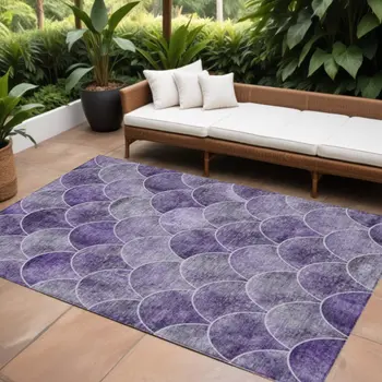 10' X 14' Purple Lilac And Lavender Abstract Washable Indoor Outdoor Area Rug