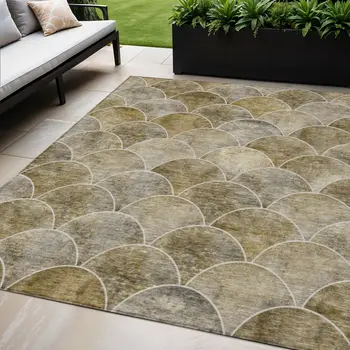 5' X 8' Taupe Beige And Gray Abstract Washable Indoor Outdoor Area Rug