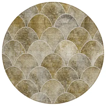 8' Taupe Beige And Gray Round Abstract Washable Indoor Outdoor Area Rug
