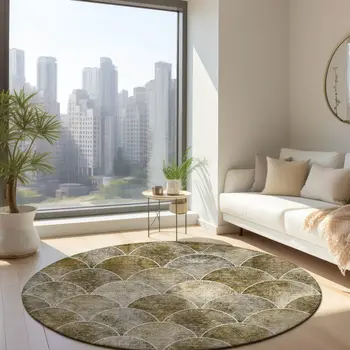 8' Taupe Beige And Gray Round Abstract Washable Indoor Outdoor Area Rug