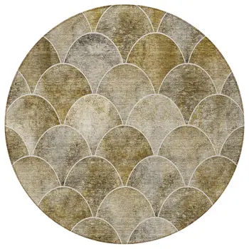 8' Taupe Beige And Gray Round Abstract Washable Indoor Outdoor Area Rug