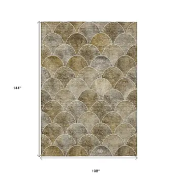 9' X 12' Taupe Beige And Gray Abstract Washable Indoor Outdoor Area Rug