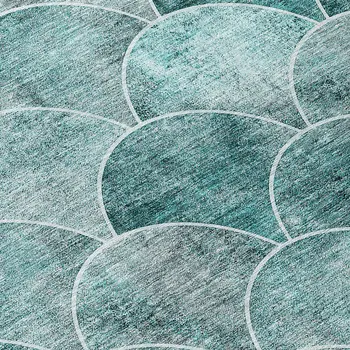 3' X 5' Teal Blue Aqua And Gray Abstract Washable Indoor Outdoor Area Rug