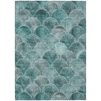 5' X 8' Teal Blue Aqua And Gray Abstract Washable Indoor Outdoor Area Rug