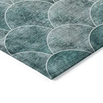 9' X 12' Teal Blue Aqua And Gray Abstract Washable Indoor Outdoor Area Rug