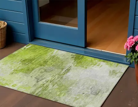 3' X 5' Artichoke Green And Lime Green Abstract Washable Indoor Outdoor Area Rug