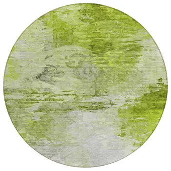 8' Artichoke Green And Lime Green Round Abstract Washable Indoor Outdoor Area Rug