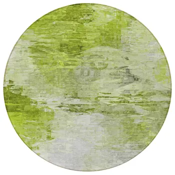 8' Artichoke Green And Lime Green Round Abstract Washable Indoor Outdoor Area Rug