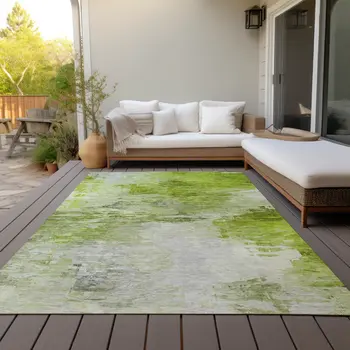 8' X 10' Artichoke Green And Lime Green Abstract Washable Indoor Outdoor Area Rug