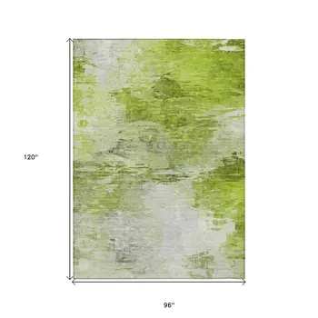 8' X 10' Artichoke Green And Lime Green Abstract Washable Indoor Outdoor Area Rug