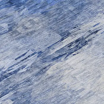 8' Denim Blue And Sky Blue Round Abstract Washable Indoor Outdoor Area Rug