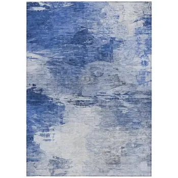 9' X 12' Denim Blue And Sky Blue Abstract Washable Indoor Outdoor Area Rug