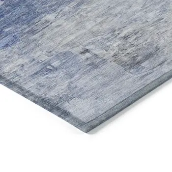 10' X 14' Denim Blue And Sky Blue Abstract Washable Indoor Outdoor Area Rug