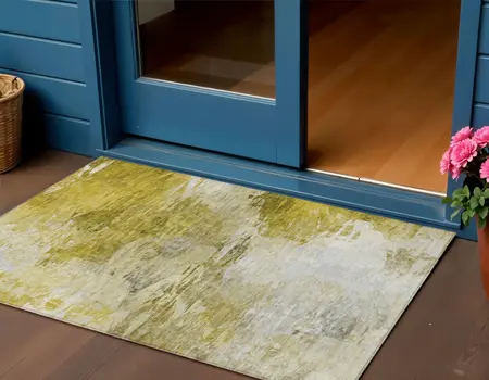 3' X 5' Gold Beige And Wheat Abstract Washable Indoor Outdoor Area Rug