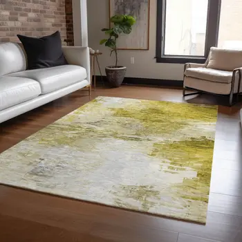 3' X 5' Gold Beige And Wheat Abstract Washable Indoor Outdoor Area Rug