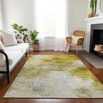 3' X 5' Gold Beige And Wheat Abstract Washable Indoor Outdoor Area Rug