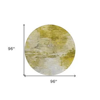 8' Gold Beige And Wheat Round Abstract Washable Indoor Outdoor Area Rug
