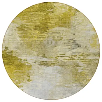 8' Gold Beige And Wheat Round Abstract Washable Indoor Outdoor Area Rug