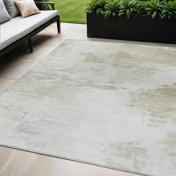 5' X 8' Ivory Beige And Taupe Abstract Washable Indoor Outdoor Area Rug