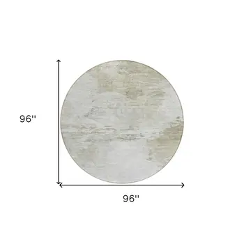 8' Ivory Beige And Taupe Round Abstract Washable Indoor Outdoor Area Rug