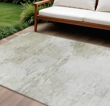 8' X 10' Ivory Beige And Taupe Abstract Washable Indoor Outdoor Area Rug