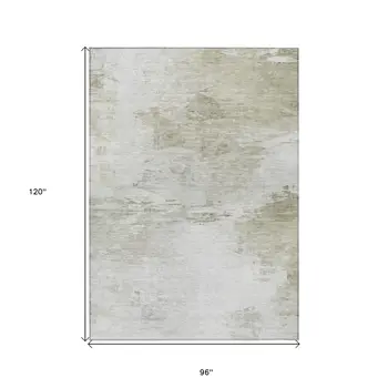8' X 10' Ivory Beige And Taupe Abstract Washable Indoor Outdoor Area Rug
