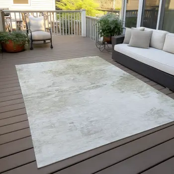 10' X 14' Ivory Beige And Taupe Abstract Washable Indoor Outdoor Area Rug