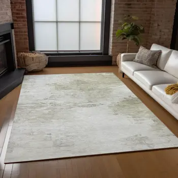 10' X 14' Ivory Beige And Taupe Abstract Washable Indoor Outdoor Area Rug