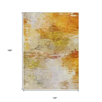 10' X 14' Orange Copper And Terra Cotta Abstract Washable Indoor Outdoor Area Rug