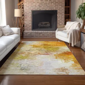 10' X 14' Orange Copper And Terra Cotta Abstract Washable Indoor Outdoor Area Rug