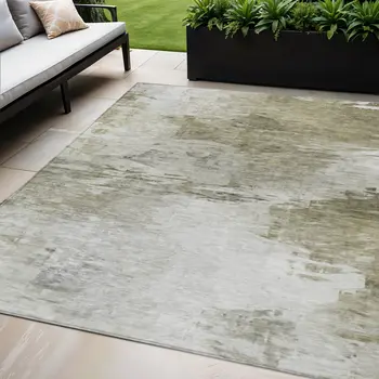 5' X 8' Taupe Beige And Brown Abstract Washable Indoor Outdoor Area Rug