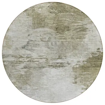 8' Taupe Beige And Brown Round Abstract Washable Indoor Outdoor Area Rug