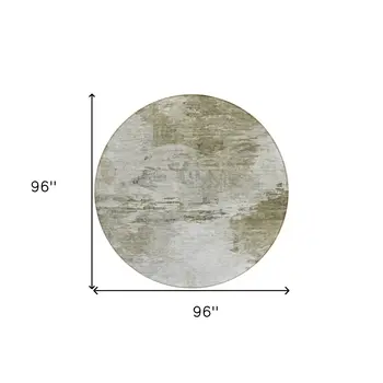 8' Taupe Beige And Brown Round Abstract Washable Indoor Outdoor Area Rug