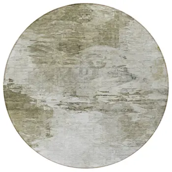 8' Taupe Beige And Brown Round Abstract Washable Indoor Outdoor Area Rug