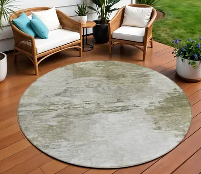 8' Taupe Beige And Brown Round Abstract Washable Indoor Outdoor Area Rug