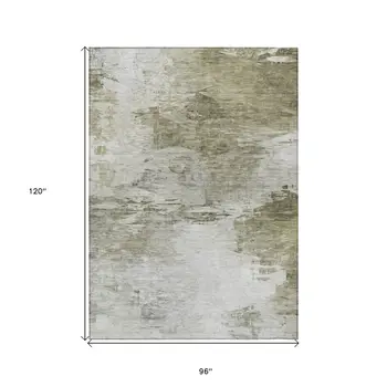 8' X 10' Taupe Beige And Brown Abstract Washable Indoor Outdoor Area Rug