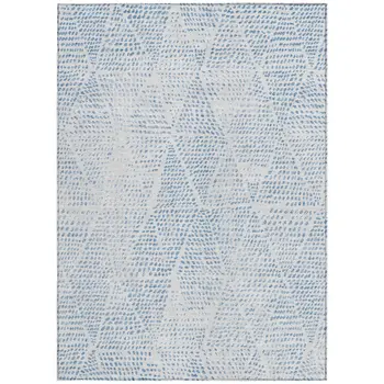 3' X 5' Denim Blue Ivory And Gray Geometric Washable Indoor Outdoor Area Rug