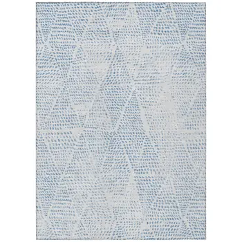 3' X 5' Denim Blue Ivory And Gray Geometric Washable Indoor Outdoor Area Rug
