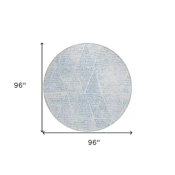 8' Denim Blue Ivory And Gray Round Geometric Washable Indoor Outdoor Area Rug