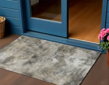 3' X 5' Beige Taupe And Gray Abstract Washable Indoor Outdoor Area Rug