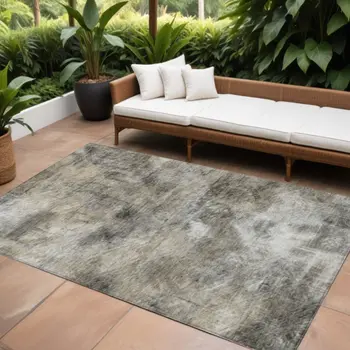 8' X 10' Beige Taupe And Gray Abstract Washable Indoor Outdoor Area Rug