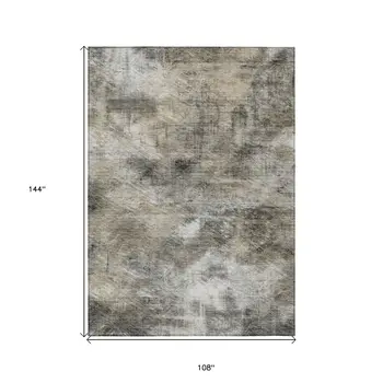 9' X 12' Beige Taupe And Gray Abstract Washable Indoor Outdoor Area Rug
