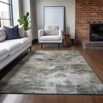 10' X 14' Beige Taupe And Gray Abstract Washable Indoor Outdoor Area Rug