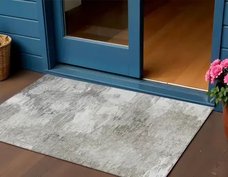 3' X 5' Beige Tan And Gray Abstract Washable Indoor Outdoor Area Rug