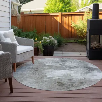 8' Beige Tan And Gray Round Abstract Washable Indoor Outdoor Area Rug